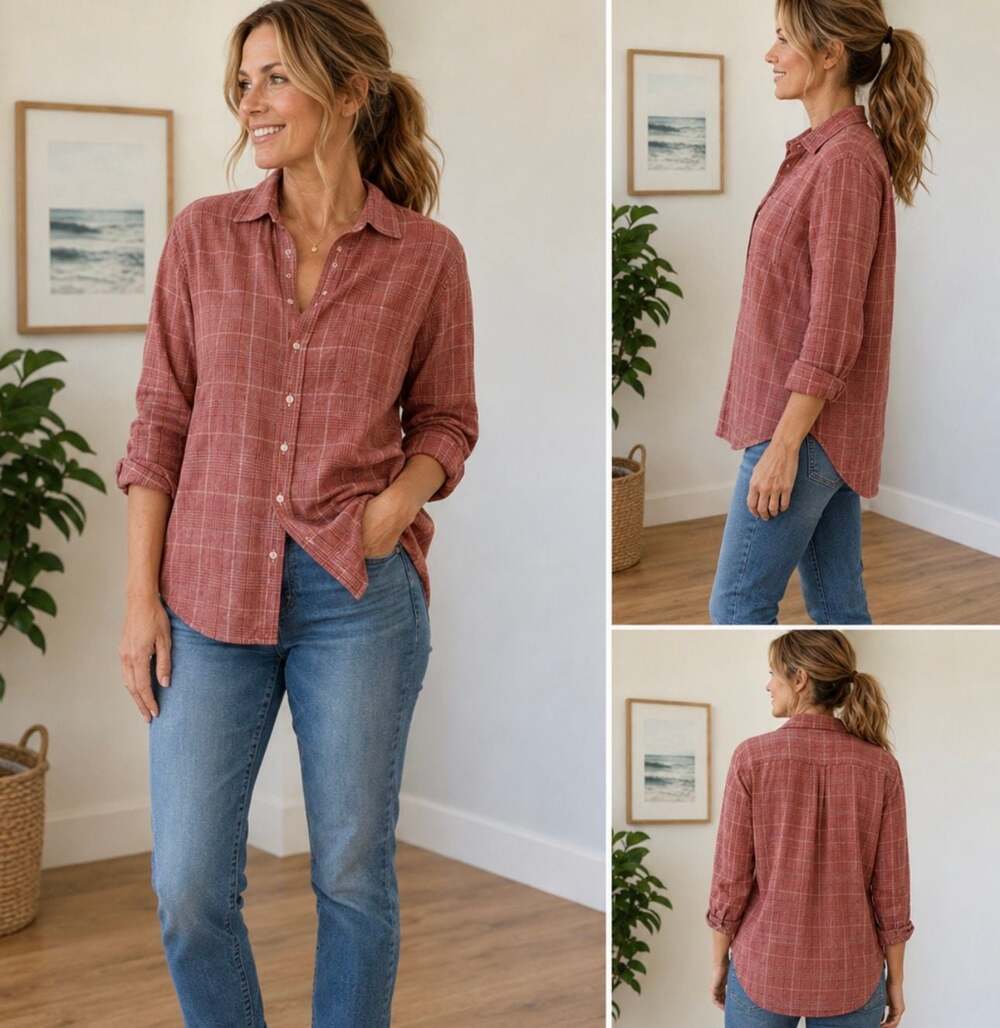 Frank & Eileen Eileen Women’s XL Red Plaid Button Down Shirt Italian Woven